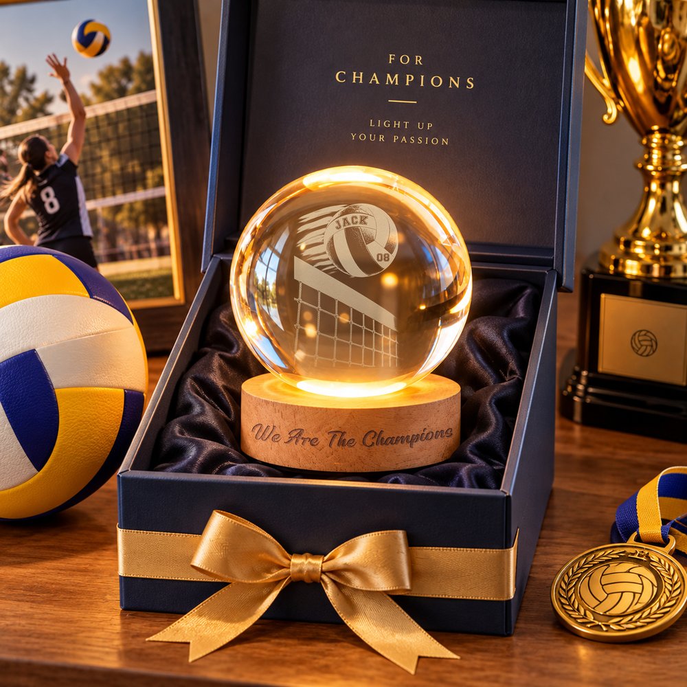 Personalized Soccer Baseball Pattern Soft Glow Crystal Ball LED Night Light with Name and Wooden Base Daily Use Sporting Event Gift for Sports Lovers 2
