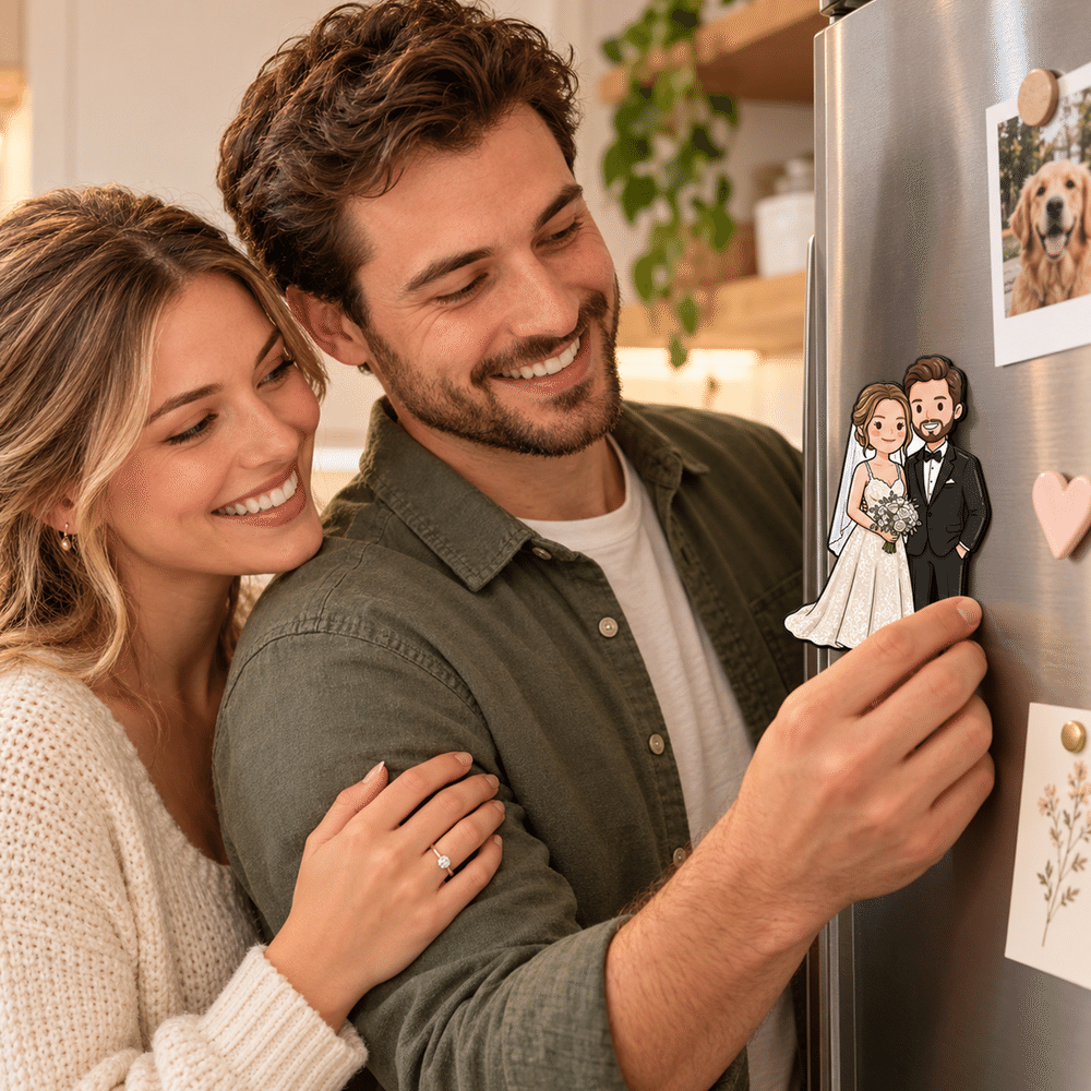 Personalised Cute Cartoon Portrait Photo Fridge Magnet Birthday Christmas Gift for Friend Family Couple 5