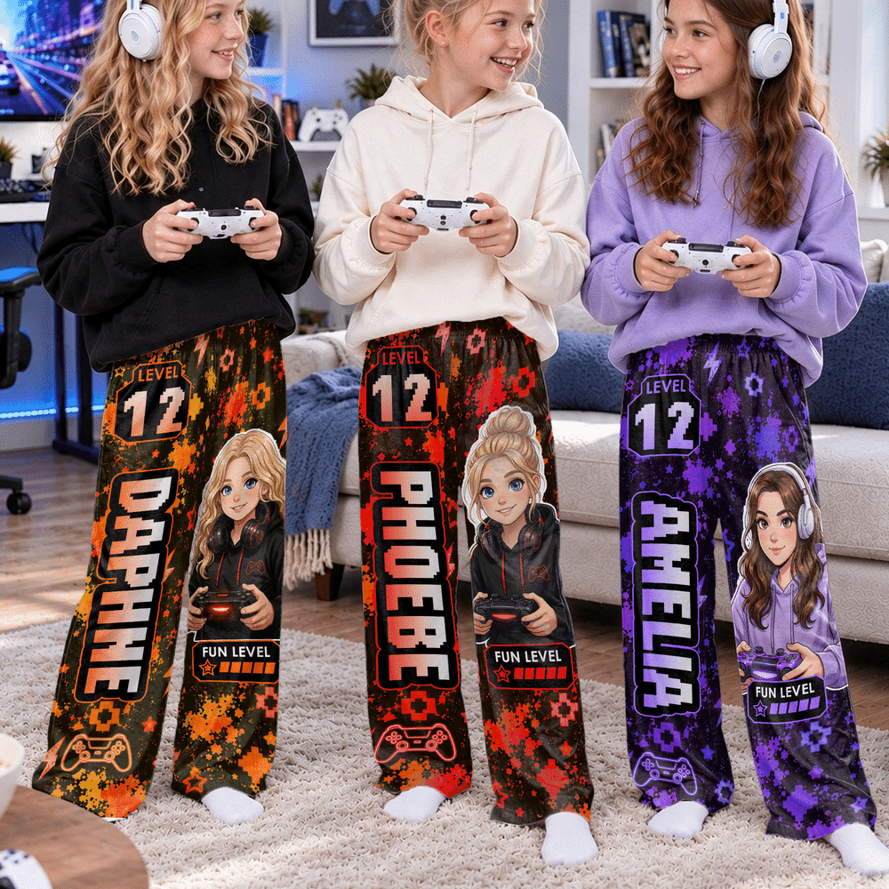 Individuell gestaltete, weiche Pyjama-Hose mit Cartoon-Motiv für Gamer, mit Namen und Alter – Alltagskleidung, Geburtstags- und Weihnachtsgeschenk für Jungen und Mädchen, die gerne spielen 4