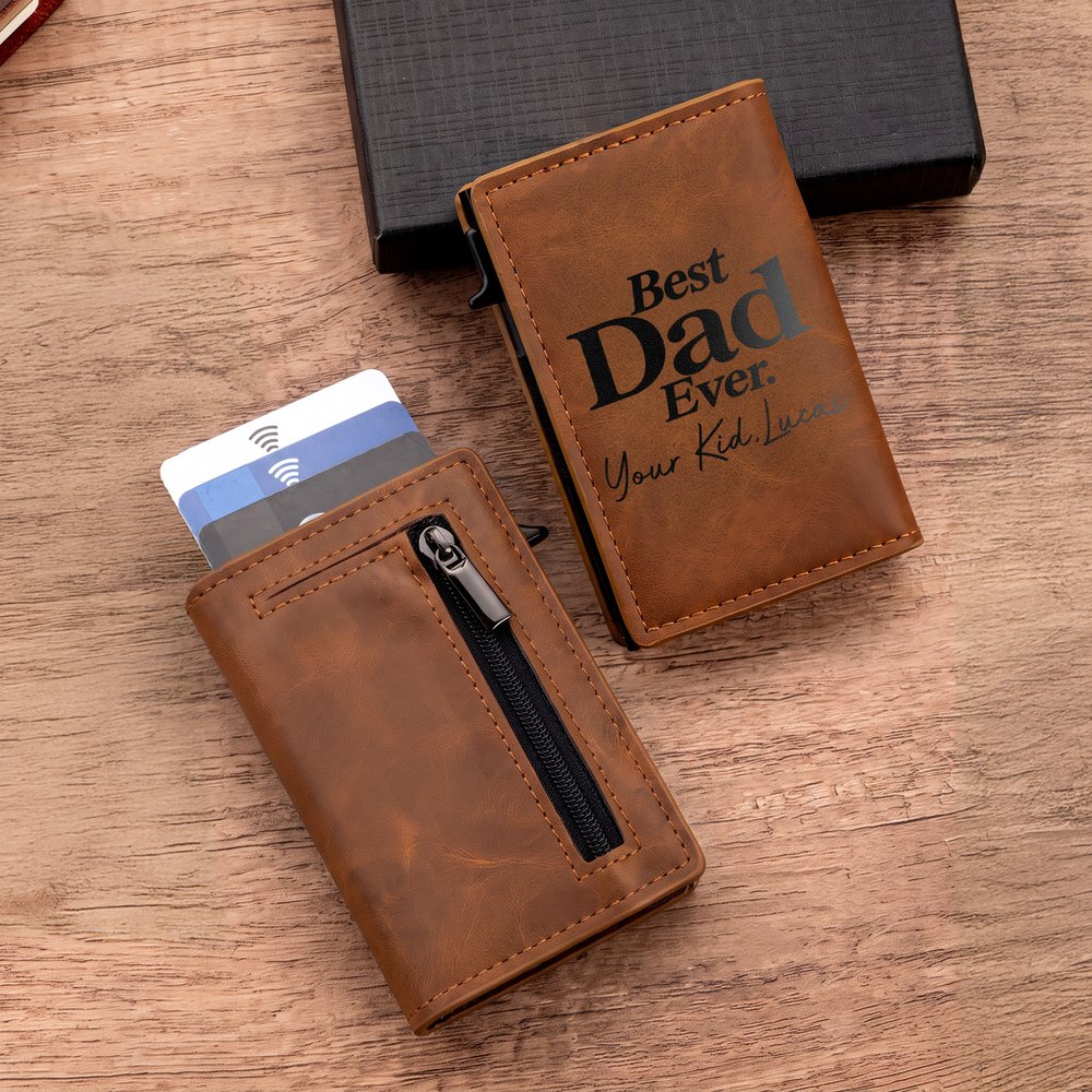 Personalised Best Dad Ever PU Leather Pop Up Wallet with Text and RFID Card Holder Christmas Birthday Gift for Dad 4