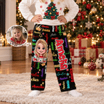 Personalised Cartoon Character Photo Word Cloud Soft Pyjama Bottoms with Name Daily Wear Christmas Gift for Kids Family Friends 1