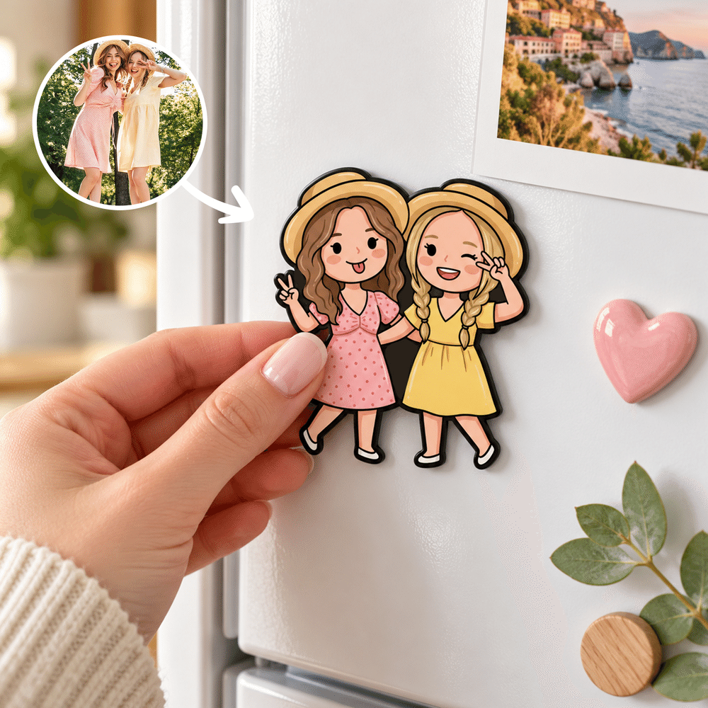 Personalised Cute Cartoon Portrait Photo Fridge Magnet Birthday Christmas Gift for Friend Family Couple 2