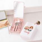 Personalized Birth Flower Butterfly 3D-Effect Artwork Cartoon Character Photo Makeup Brush Set with Name and LED Mirror Birthday Gift for Women 1