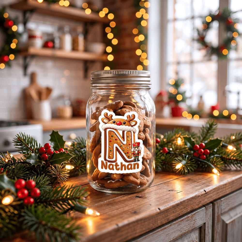 Personalised 3D-Effect Artwork Snowflake Santa Hat Christmas Initial Stickers with Name Christmas Gift for Kids Family 5