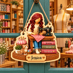 Personalized Cartoon Sewing Girl Character Wood Ornament with Name Tree Decor Christmas Gift for Sewing Lover Woman 6