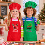 Personalized Christmas Theme Facial Expression Kid Baking Apron Chef Hat Set with Name and Pocket Kitchen Accessory Daily Use Christmas Gift for Kid 6