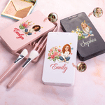 Personalized Birth Flower Butterfly 3D-Effect Artwork Cartoon Character Photo Makeup Brush Set with Name and LED Mirror Birthday Gift for Women 2