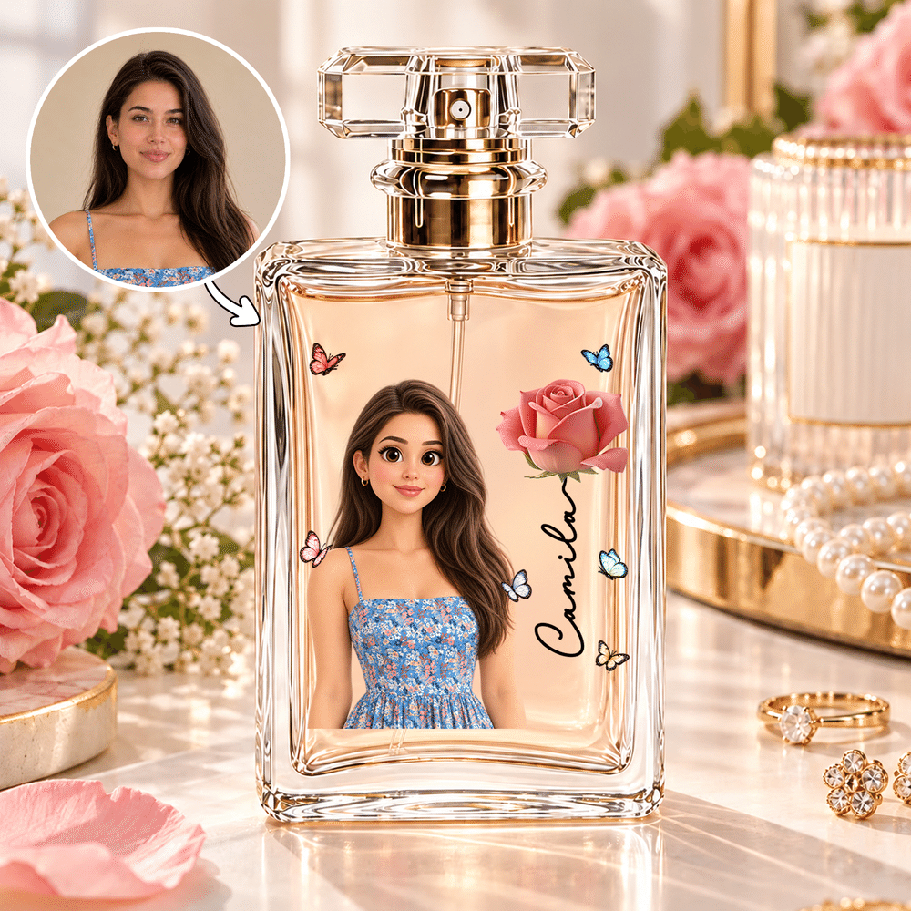 Personalised Birth Flower Cartoon Photo Character Refillable Glass Perfume Bottle with Name Daily Use Bridesmaid Proposal Birthday Gift for Woman 1