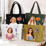 Personalized 3D-Effect Artwork Cartoon Photo Birth Flower Corduroy Tote Bag with Name Daily Use Travel Birthday Gift for Women Friends 2
