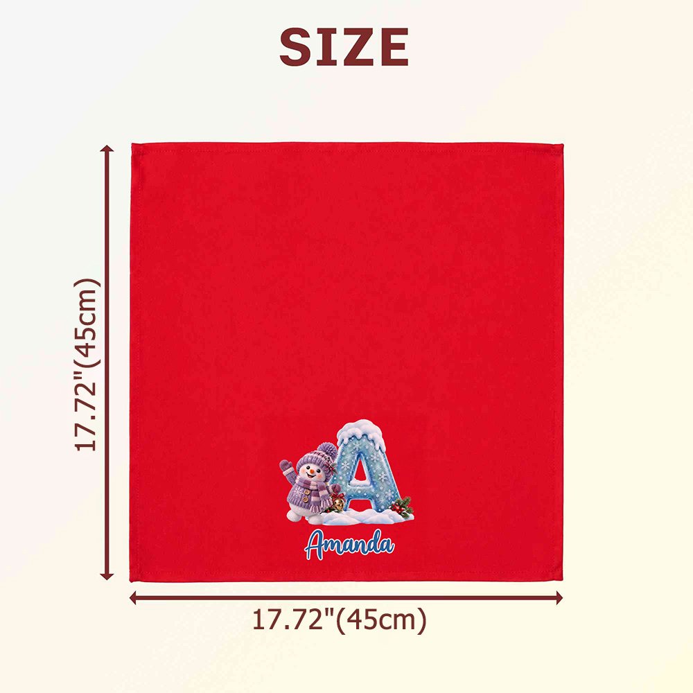 Personalized 3D-Effect Art Cute Yarn Snowman Initial 100% Cotton Red Napkin with Name Table Decor Christmas Gift for Family Friends 8