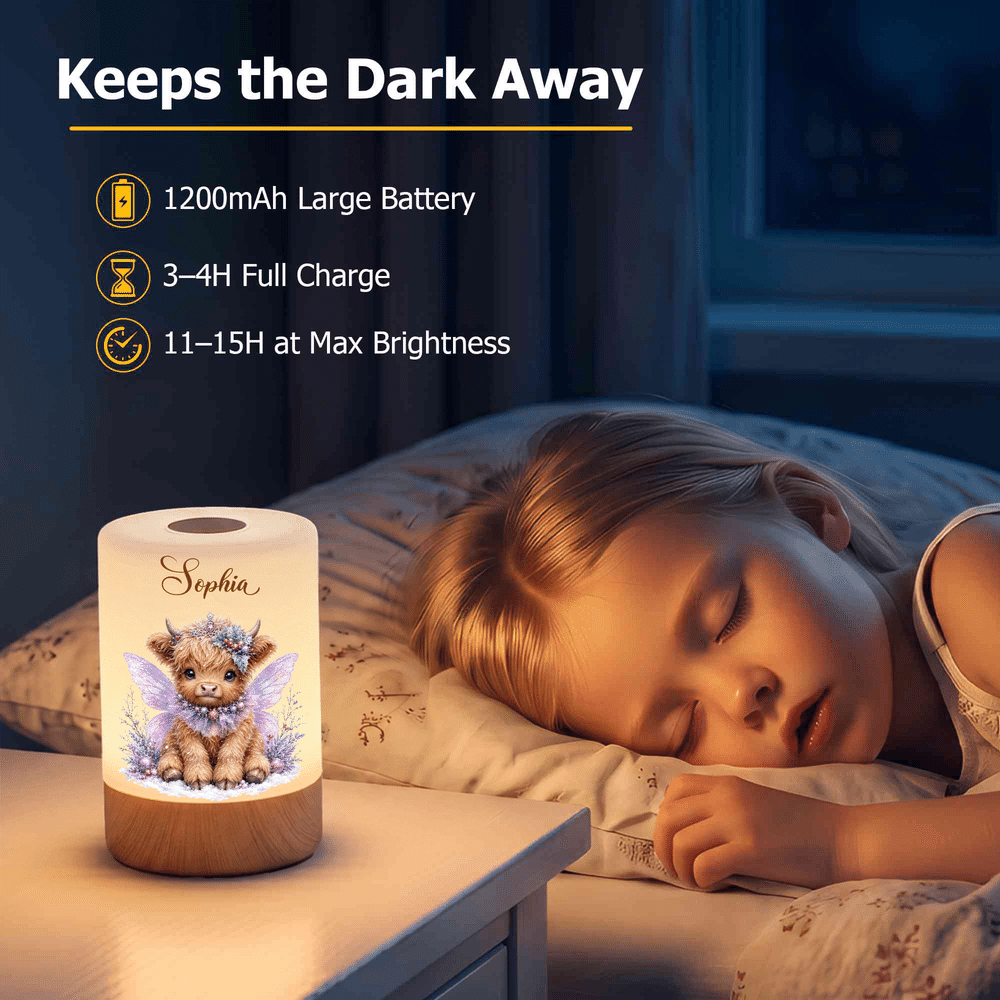 Personalised Christmas Theme Highland Cow Dimmable Touch Night Light with Name Bedroom Decor Christmas Gift for Kids 4