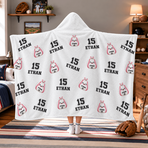 Personalised Multicolour Sports Dumpling Hoodie Blanket with Name and Number Home Decor Birthday Gift for Family Friend