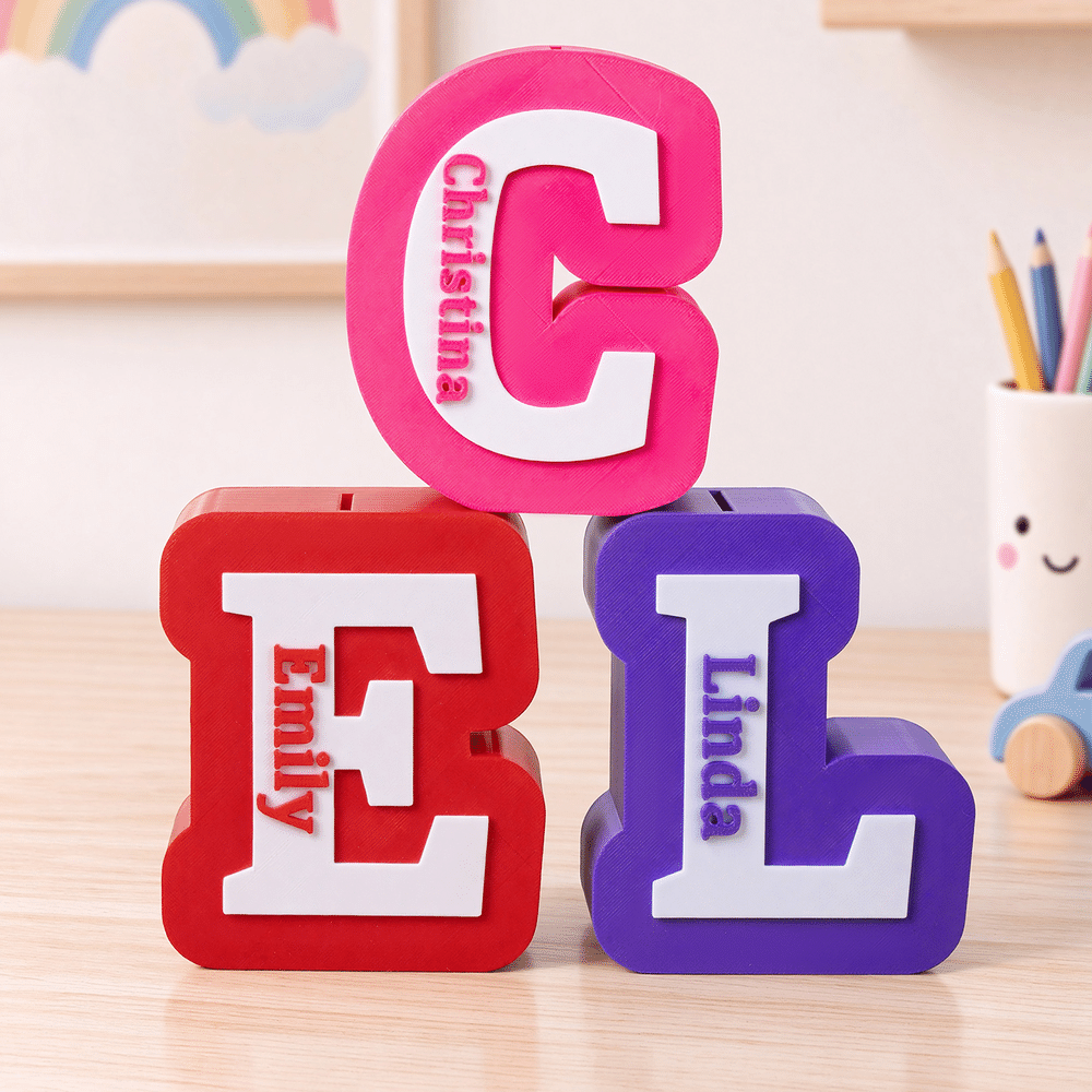 Personalised Multicolour 3D Printed Initial Piggy Bank Money Box with Name Christmas Birthday Gift for Kids Students 4