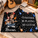 Personalized 3D-Style Art Cartoon Guitarist Photo Soft Hooded Blanket with Name Birthday Christmas Gift for Guitarist Music Lover 4