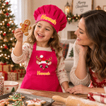 Personalized Christmas Theme Facial Expression Kid Baking Apron Chef Hat Set with Name and Pocket Kitchen Accessory Daily Use Christmas Gift for Kid 7