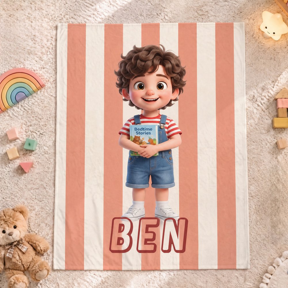 Personalized 3D-Effect Artwork Cartoon Style Kid Photo Soft Throw Blanket with Name Home Decor Christmas Birthday Gift for Kid 4