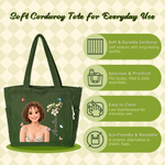 Personalized 3D-Effect Artwork Cartoon Photo Birth Flower Corduroy Tote Bag with Name Daily Use Travel Birthday Gift for Women Friends 13