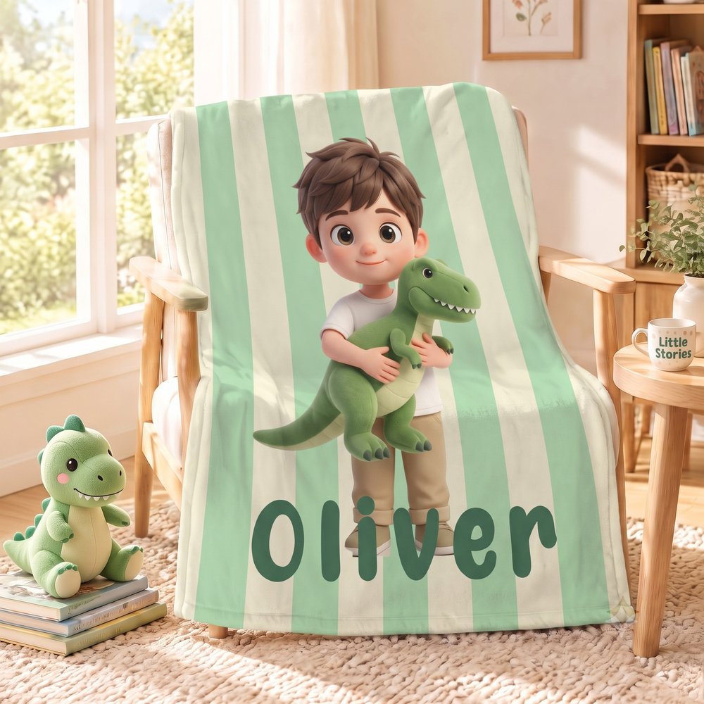 Personalized 3D-Effect Artwork Cartoon Style Kid Photo Soft Throw Blanket with Name Home Decor Christmas Birthday Gift for Kid 3