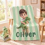 Personalized 3D-Effect Artwork Cartoon Style Kid Photo Soft Throw Blanket with Name Home Decor Christmas Birthday Gift for Kid 3