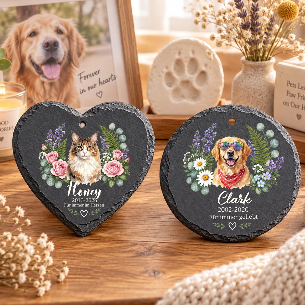 Personalisierter Haustier-Gartenstein mit Foto & Namen | mit Blumen & Text | Grab- & Gartendeko | Gedenkgeschenk für Haustierbesitzer & -liebhaber 5