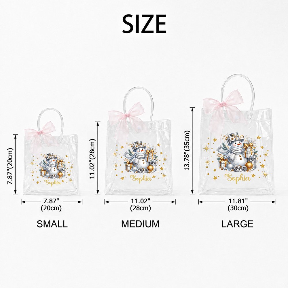 Personalized Christmas Snowman Clear Gift Bag with Name Daily Use Christmas Party Gift for Kids 6