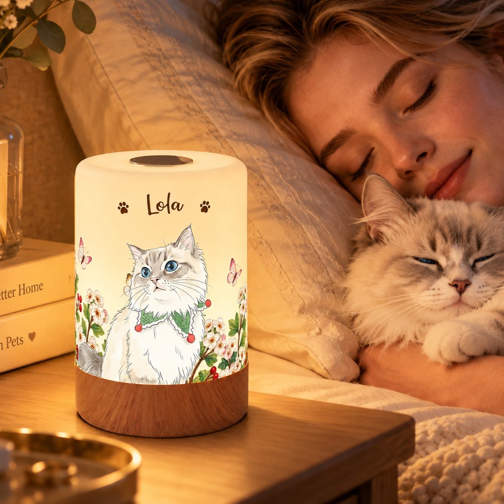 Personalised Hand-Drawn Style Birth Flower Dimmable Touch Night Light with Name and Photo Daily Use Birthday Gift for Pet Lover Friend Woman 2