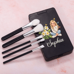 Personalized Birth Flower Butterfly 3D-Effect Artwork Cartoon Character Photo Makeup Brush Set with Name and LED Mirror Birthday Gift for Women 4