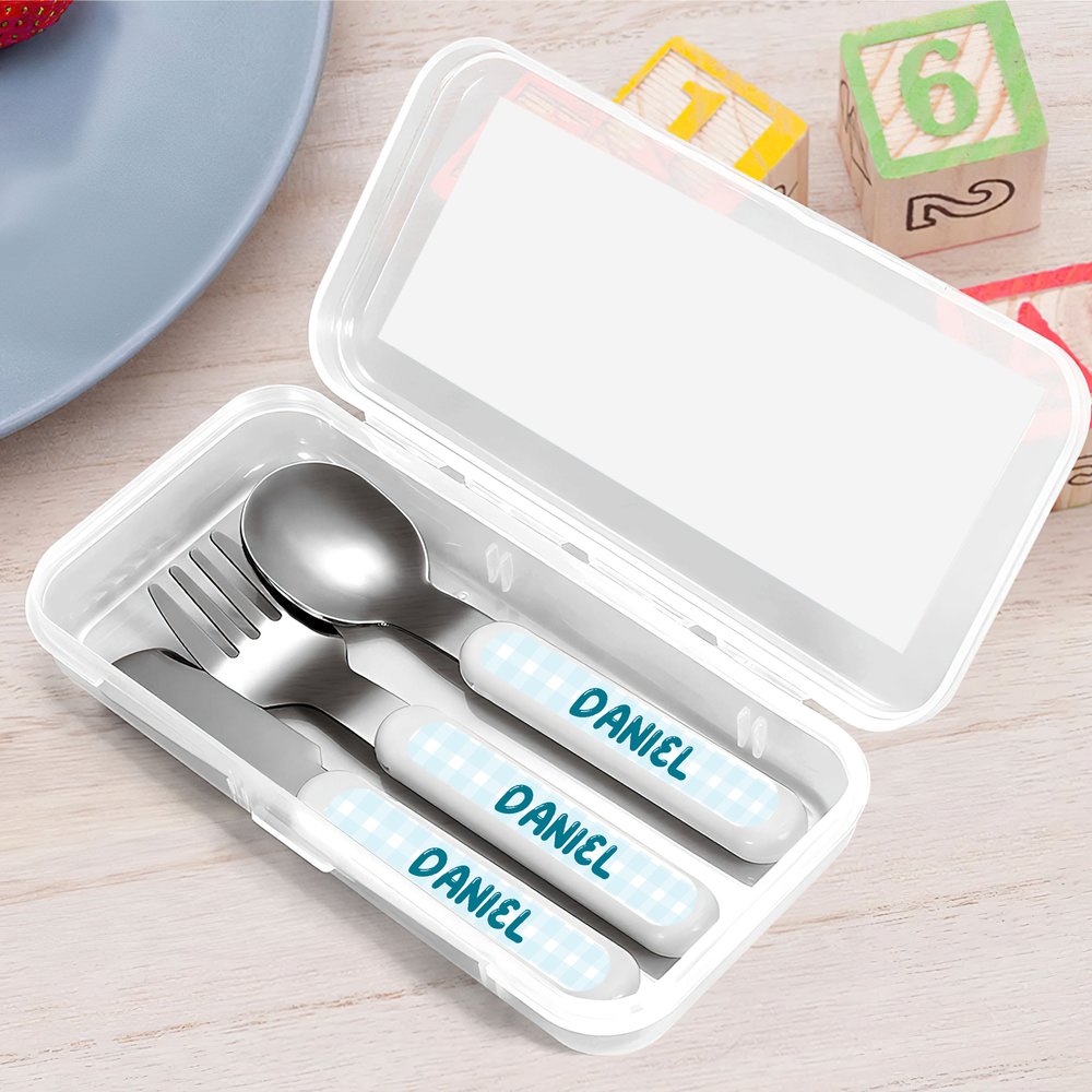 Personalized Cartoon Animal Initial Portable Fork Spoon Knife 3 Pcs Cutlery Set with Case and Name Back to School Daily Use Birthday Gift for Children 3