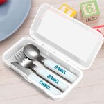 Personalized Cartoon Animal Initial Portable Fork Spoon Knife 3 Pcs Cutlery Set with Case and Name Back to School Daily Use Birthday Gift for Children 3