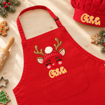 Personalized Christmas Theme Facial Expression Kid Baking Apron Chef Hat Set with Name and Pocket Kitchen Accessory Daily Use Christmas Gift for Kid 2