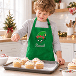 Personalized Christmas Theme Facial Expression Kid Baking Apron Chef Hat Set with Name and Pocket Kitchen Accessory Daily Use Christmas Gift for Kid 5
