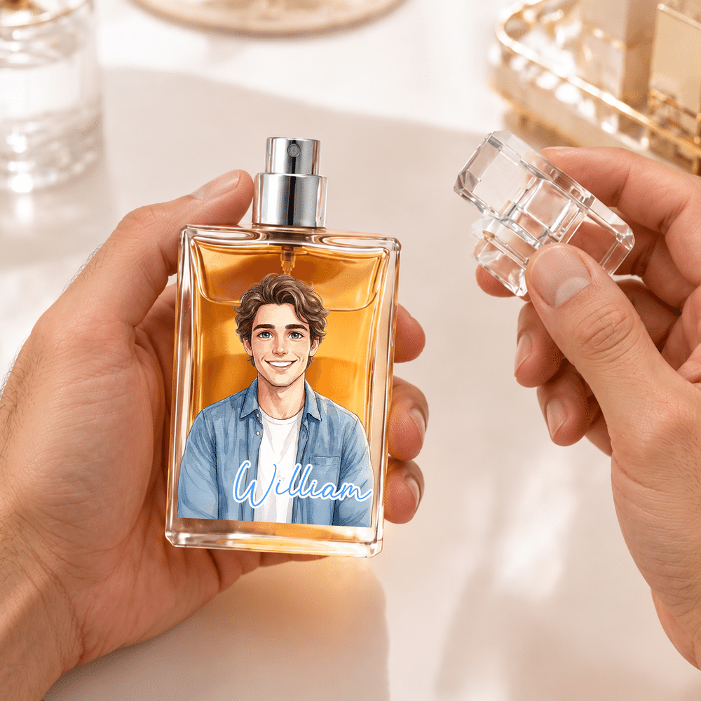 Personalised Watercolor Comic Style Photo Refillable Glass Perfume Bottle with Name Gift Exchange Birthday Christmas Gift for Women Man 5