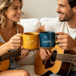 Taza de café de cerámica de 12 oz con asa y nombre grabado, con ilustración personalizada de un músico; ideal para el uso diario como regalo de cumpleaños para un amigo músico 5