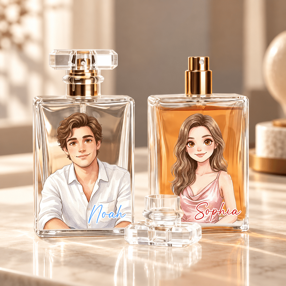 Personalised Watercolor Comic Style Photo Refillable Glass Perfume Bottle with Name Gift Exchange Birthday Christmas Gift for Women Man 2
