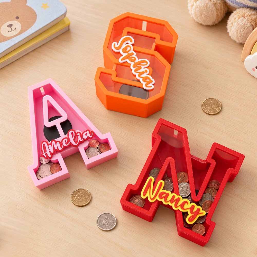 Personalized Creative 3D-Printed Initial Shape Piggy Bank Money Box with Name Christmas Birthday Gift for Kids 5