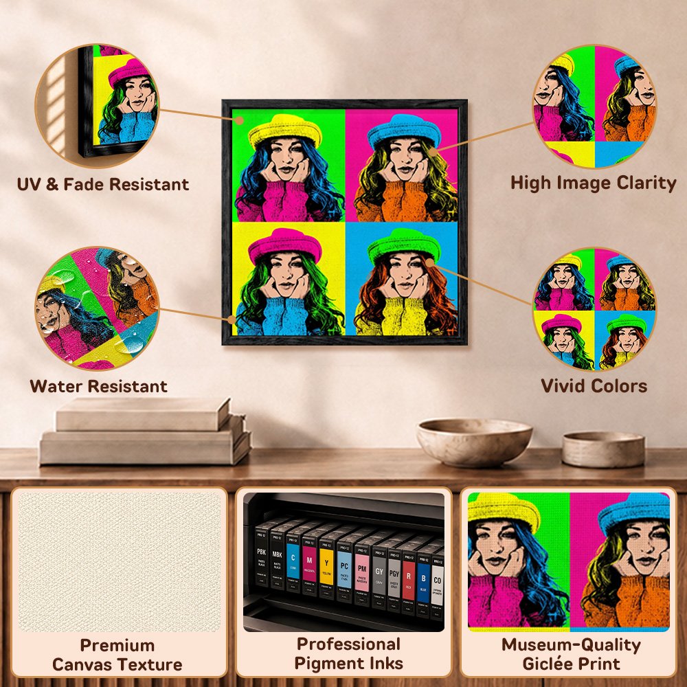 Personalized Pop Art Style Photo Four-Panel Canvas Wall Displays Canvas Set Home Decor Birthday Housewarming Gift for Family Friends 9