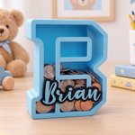 Personalized Creative 3D-Printed Initial Shape Piggy Bank Money Box with Name Christmas Birthday Gift for Kids 4