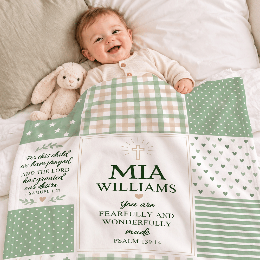 Personalized You Are Fearfully and Wonderfully Made Soft Throw Blanket with Name and Family Name Baby Shower Baptism Gift for New Baby Christian 4