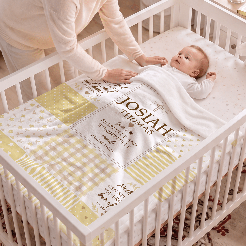 Personalized You Are Fearfully and Wonderfully Made Soft Throw Blanket with Name and Family Name Baby Shower Baptism Gift for New Baby Christian 3