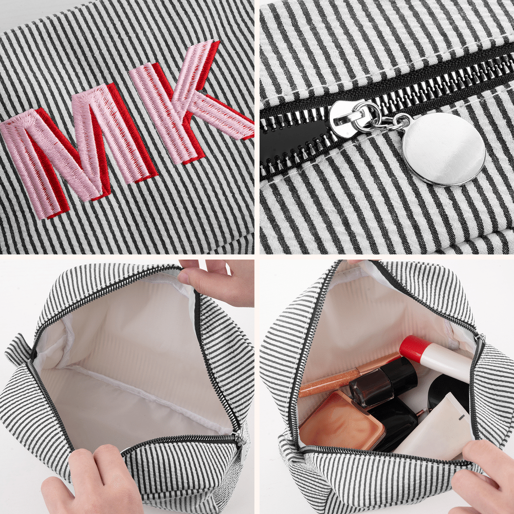 Personalised Multicolour Monogram Shadow Striped Makeup Bag with Embroidered Name Wedding Party Christmas Gift for Bridesmaid Friend 5