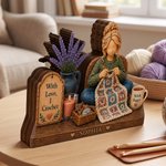 Personalised 3D-Effect Art Crochet Girl Wooden Ornament with Name Shelf Sitter Table Decor Birthday Anniversary Gift for Crochet Knitting Lovers 6