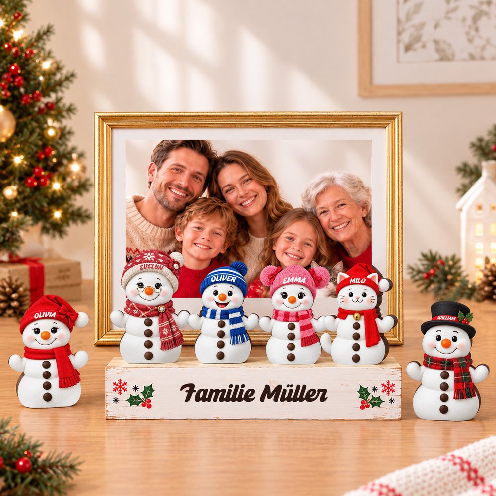 Personalisierte Schneemann-Deko aus Holz | mit Namen | Familien- & Haustierfigur | Fenster- & Tischdeko | Weihnachtsgeschenk für Familie & Großeltern 5
