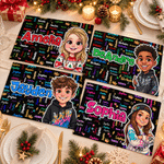 Personalised 3D-Effect Art Comic Style Cartoon Character Photo Placemat with Name Dining Table Decor Christmas Gift for Boys Girls 6