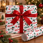 Personalized Christmas Tree Snowflake Holly Wrapping Paper with Name Gift Decor Christmas Party Holiday for Family Friends 1