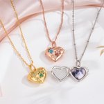 Collar con medallón de plata de ley en forma de corazón con foto de la mascota, huella y piedra natal; joya delicada con texto; regalo conmemorativo para propietarios de mascotas y familiares 2