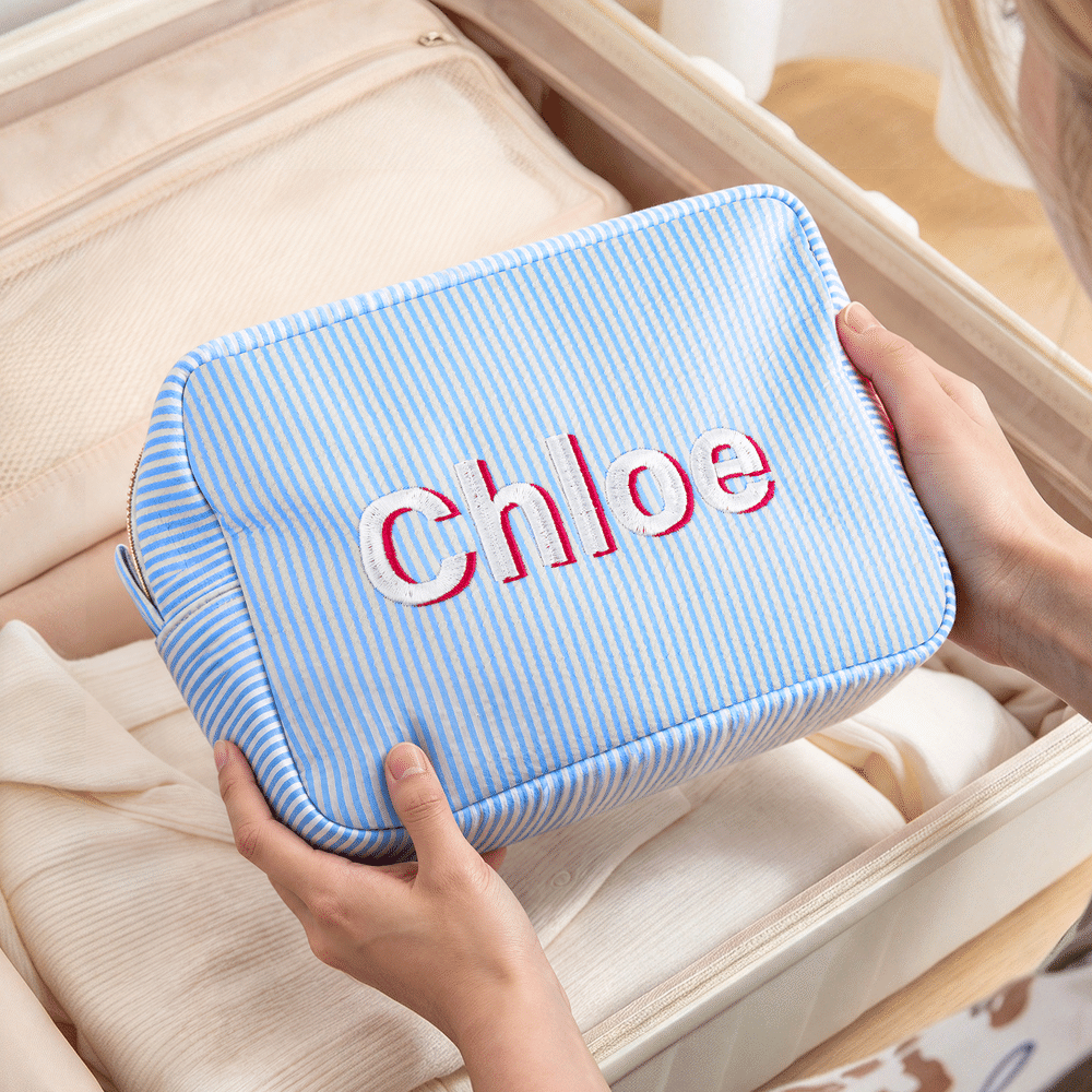 Personalised Multicolour Monogram Shadow Striped Makeup Bag with Embroidered Name Wedding Party Christmas Gift for Bridesmaid Friend 6