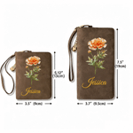 Personalised Birth Flower Portable PU Leather Wallet with Name and Wristlet Travel Birthday Gift for Women Friends 9