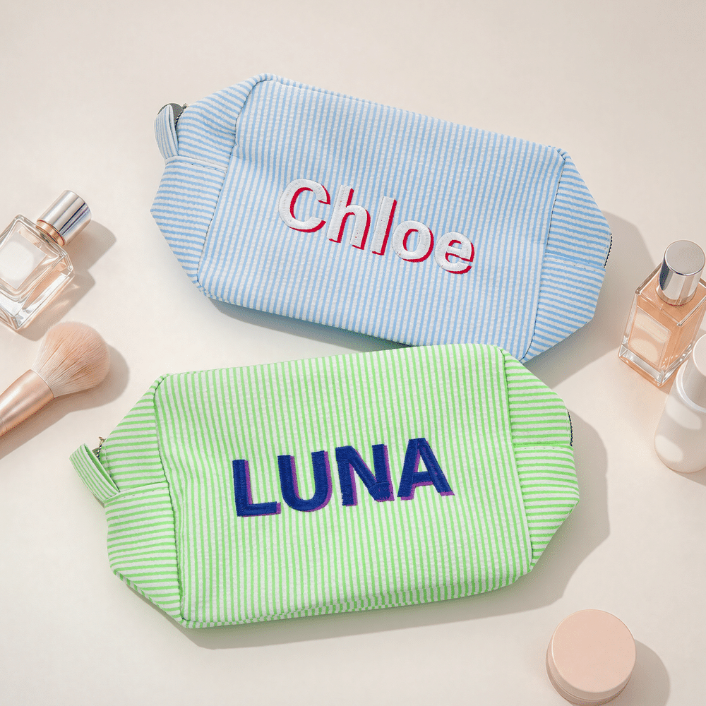 Personalised Multicolour Monogram Shadow Striped Makeup Bag with Embroidered Name Wedding Party Christmas Gift for Bridesmaid Friend 4