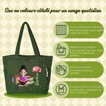 Sac fourre-tout en velours côtelé personnalisé avec nom et fleur de denaissance - Fille cartoon en lecture - Cadeau pour amoureux des livres 8