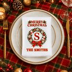 Personalized Christmas Wreath Initial 100% Cotton Christmas Napkin with Text Table Decor Christmas Party Gift for Family Friends 3